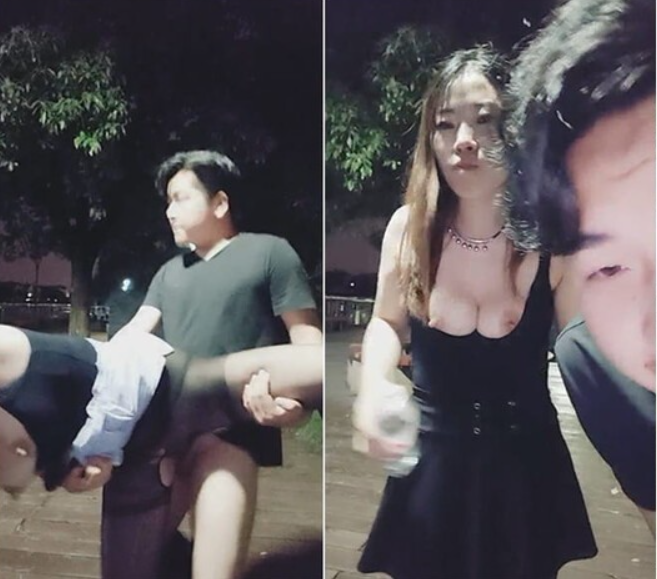 姐弟倆膽子大,深夜小公園露奶口爆,天冷轉到車後座玩伡震}
